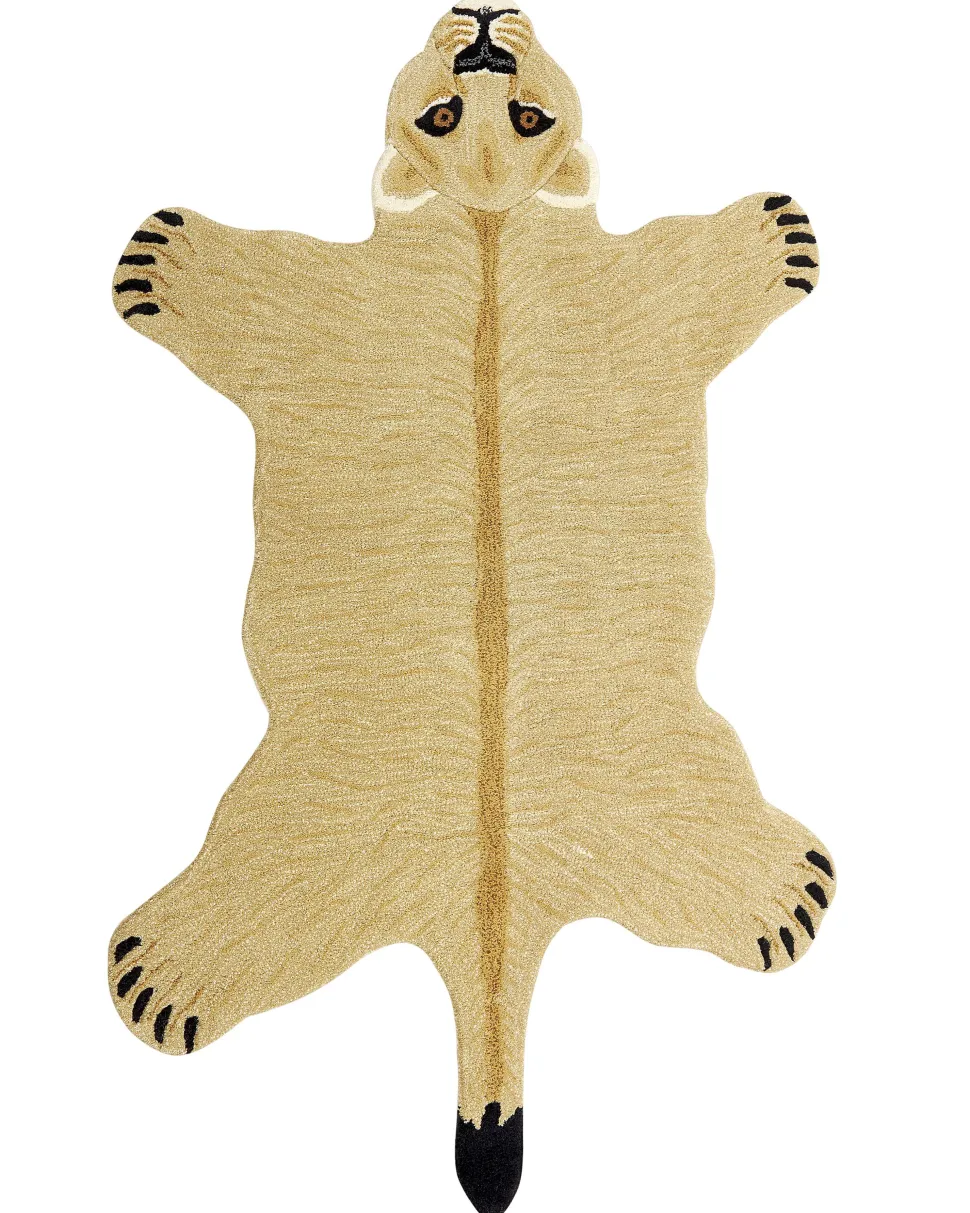 Kinderteppich Wolle Beige 100 X 160 Cm Lowenmotiv Sarabi