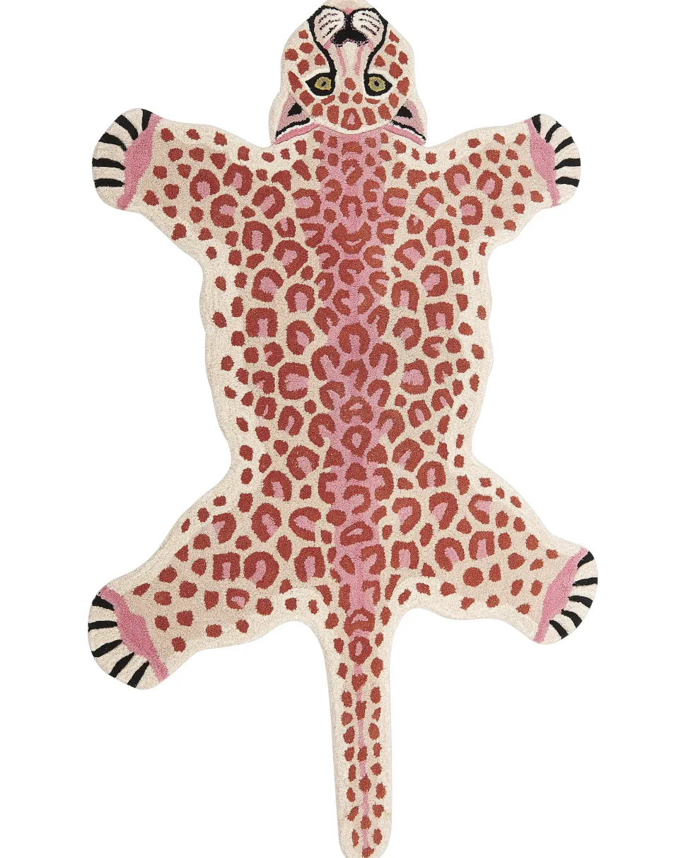 Kinderteppich Wolle Beige / Rosa 100 X 160 Cm Leopardenmotiv Chuluun