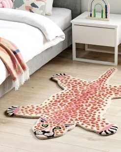 Kinderteppich Wolle Beige / Rosa 100 X 160 Cm Leopardenmotiv Chuluun