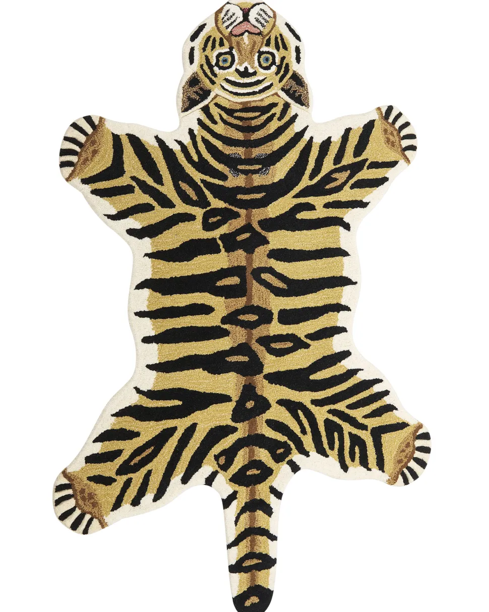 Kinderteppich Wolle Beige / Schwarz 100 X 160 Cm Tigermotiv Shere
