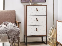 Kommode Dunkler Holzfarbton / Weis 3 Schubladen Nueva
