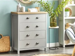 Kommode Grau / Heller Holzfarbton 4 Schubladen Clio