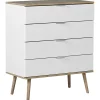 Kommode Weis / Heller Holzfarbton 4 Schubladen Walpi