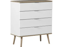 Kommode Weis / Heller Holzfarbton 4 Schubladen Walpi