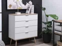 Kommode Weis / Heller Holzfarbton 4 Schubladen Walpi
