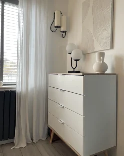 Kommode Weis / Heller Holzfarbton 4 Schubladen Walpi