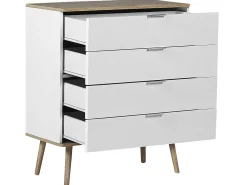 Kommode Weis / Heller Holzfarbton 4 Schubladen Walpi