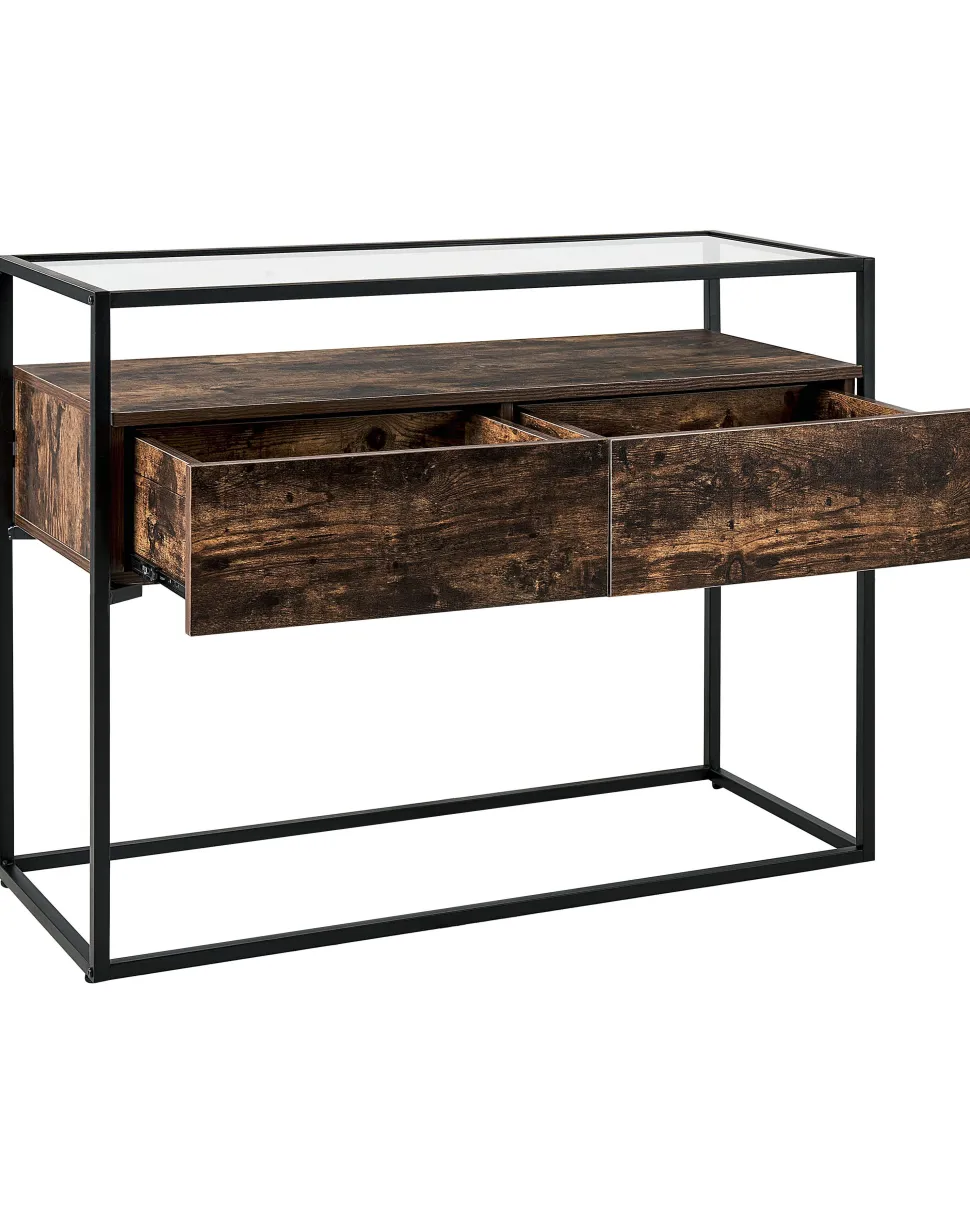Konsolentisch Glas Dunkler Holzfarbton / Schwarz 2 Schubladen Mauk