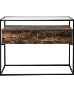 Konsolentisch Glas Dunkler Holzfarbton / Schwarz 2 Schubladen Mauk