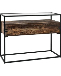 Konsolentisch Glas Dunkler Holzfarbton / Schwarz 2 Schubladen Mauk