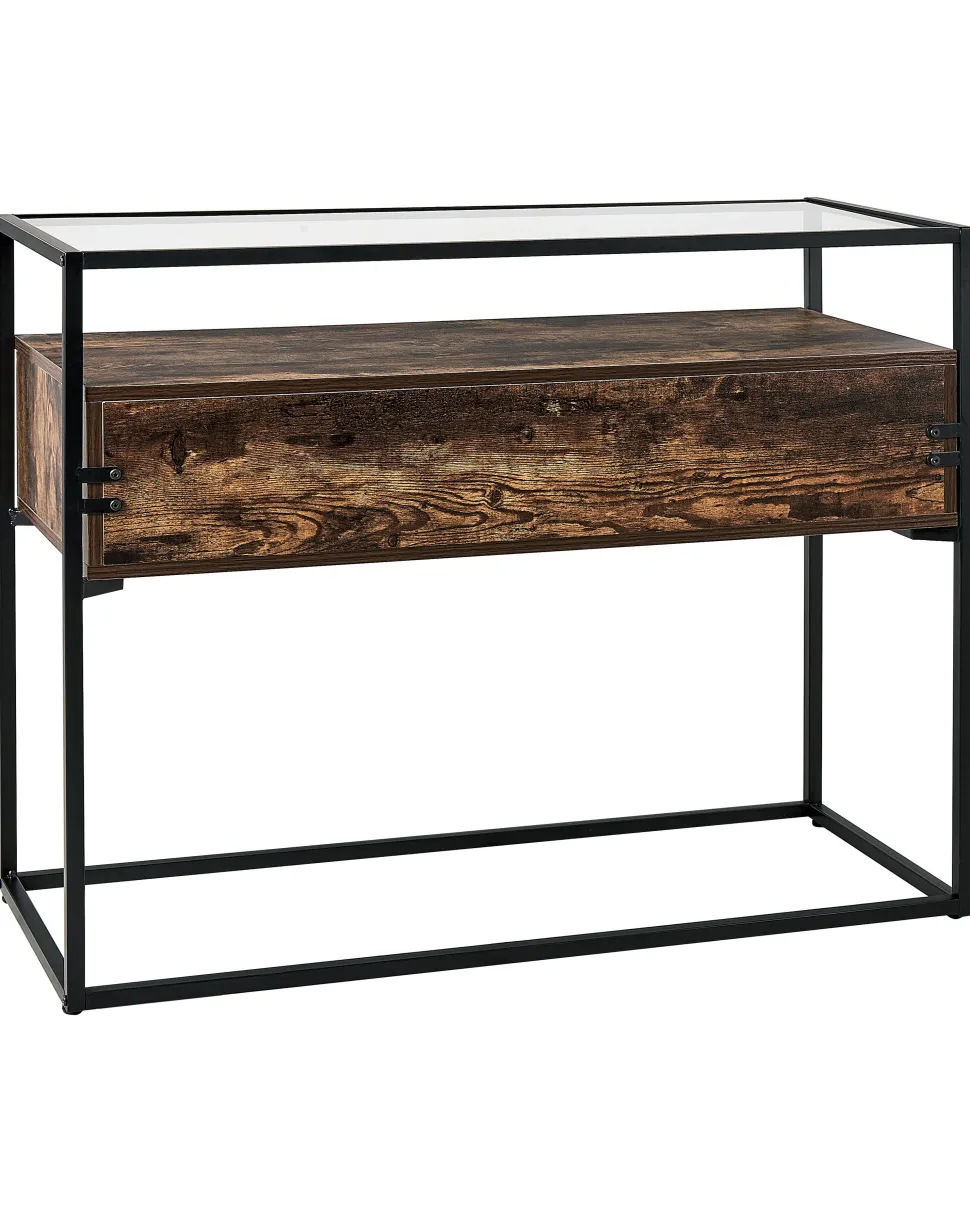 Konsolentisch Glas Dunkler Holzfarbton / Schwarz 2 Schubladen Mauk