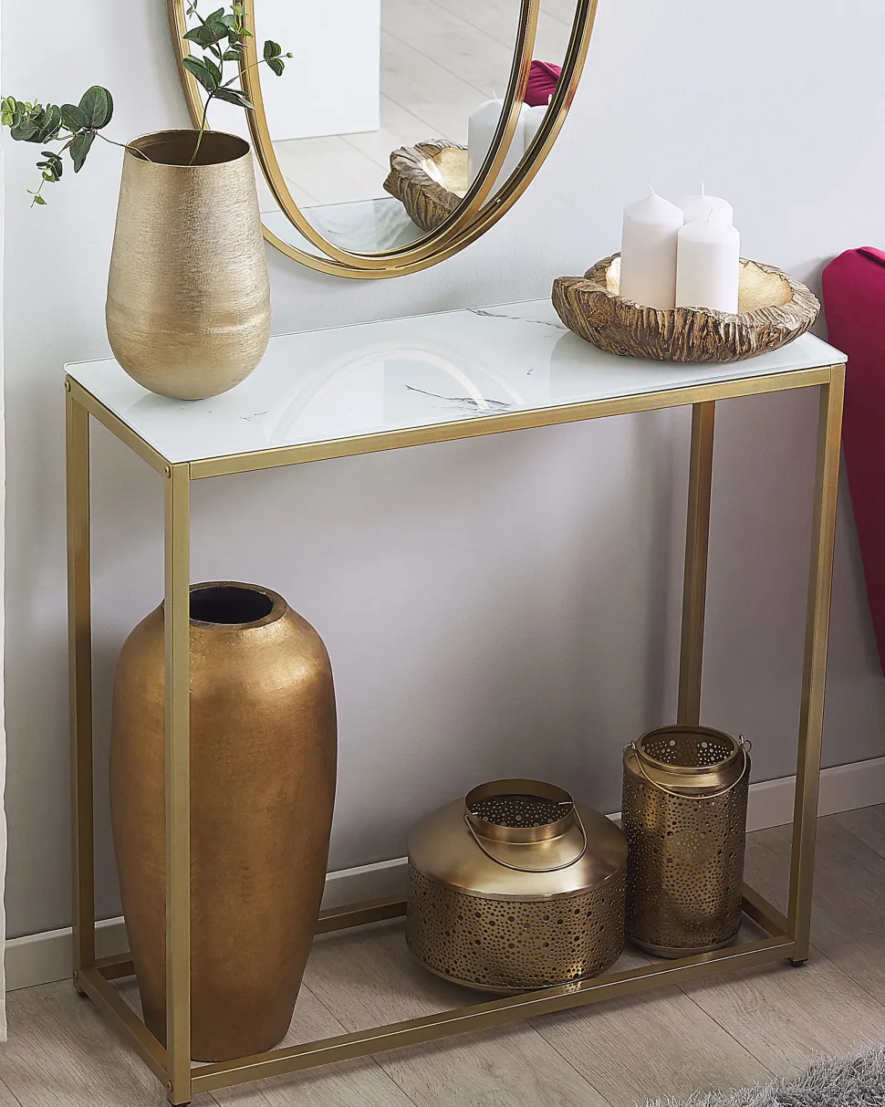 Konsolentisch Marmor Optik Weis / Gold Delano