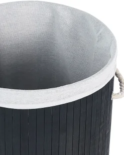 Korb Mit Deckel Bambusholz Schwarz Rund Sannar