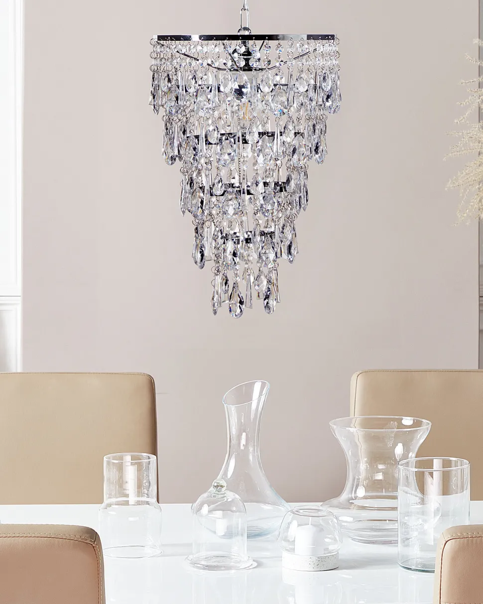 Kronleuchter Metall / Acrylglas Silber Kristall-Optik 1-Flammig Entwash