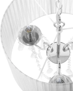 Kronleuchter Mit Schirm Metall Weis Kristall-Optik 3-Flammig Trommelform Evans