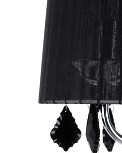 Kronleuchter Mit Schirm Metall Schwarz Kristall-Optik 3-Flammig Trommelform Evans