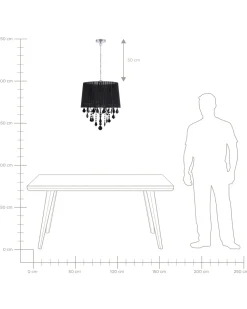 Kronleuchter Mit Schirm Metall Schwarz Kristall-Optik 3-Flammig Trommelform Evans