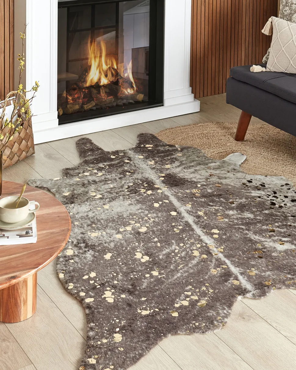 Kunstfell-Teppich Kuh Beige / Grau Mit Goldenen Sprenkeln 150 X 200 Cm Bogong