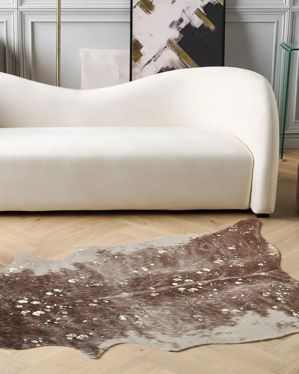 Kunstfell-Teppich Kuh Braun / Beige Mit Goldenen Sprenkeln 150 X 200 Cm Bogong