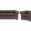 Leather Living Room Set Brown Chesterfield
