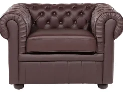 Leather Living Room Set Brown Chesterfield