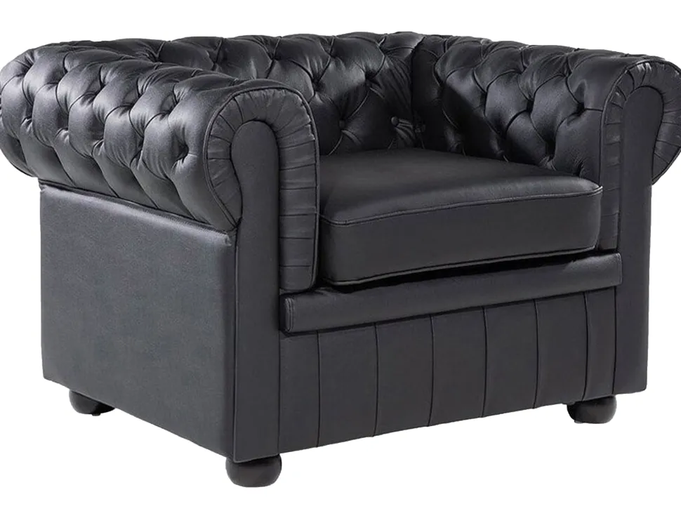 Leather Living Room Set Black Chesterfield