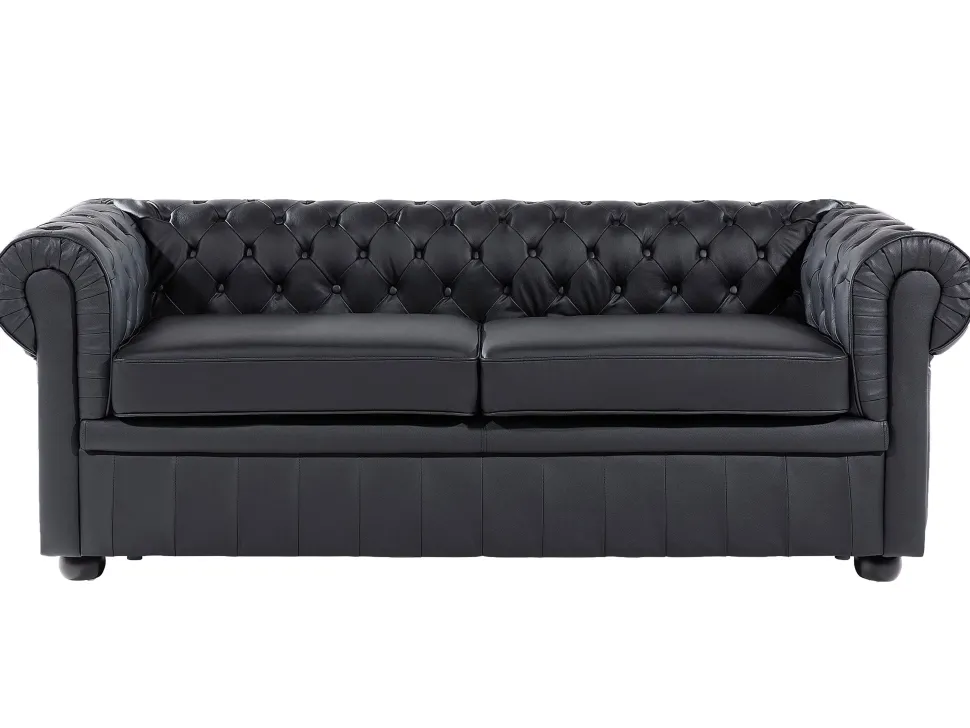 Leather Living Room Set Black Chesterfield