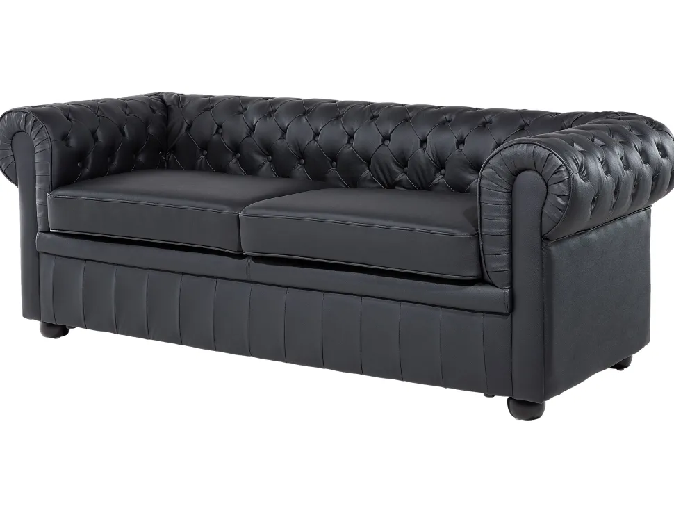 Leather Living Room Set Black Chesterfield