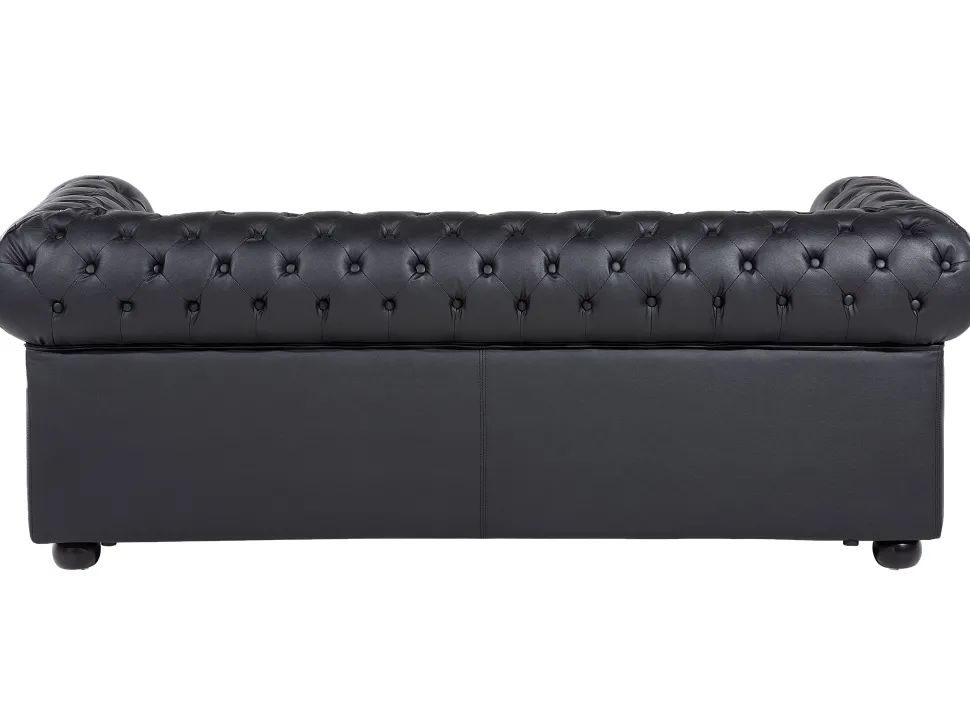 Leather Living Room Set Black Chesterfield