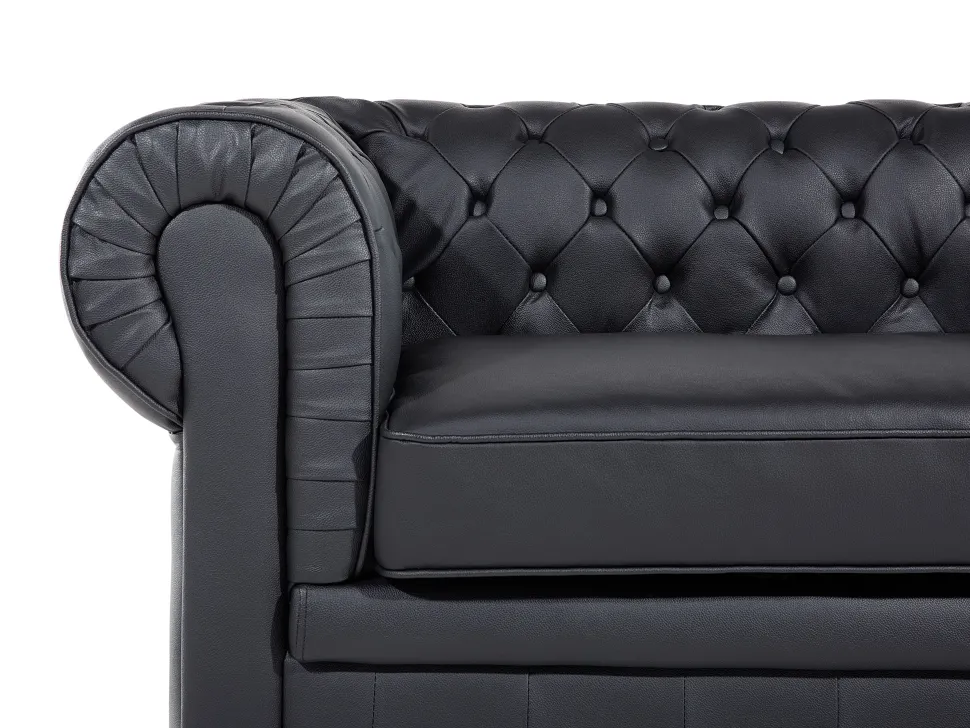 Leather Living Room Set Black Chesterfield
