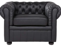 Leather Living Room Set Black Chesterfield