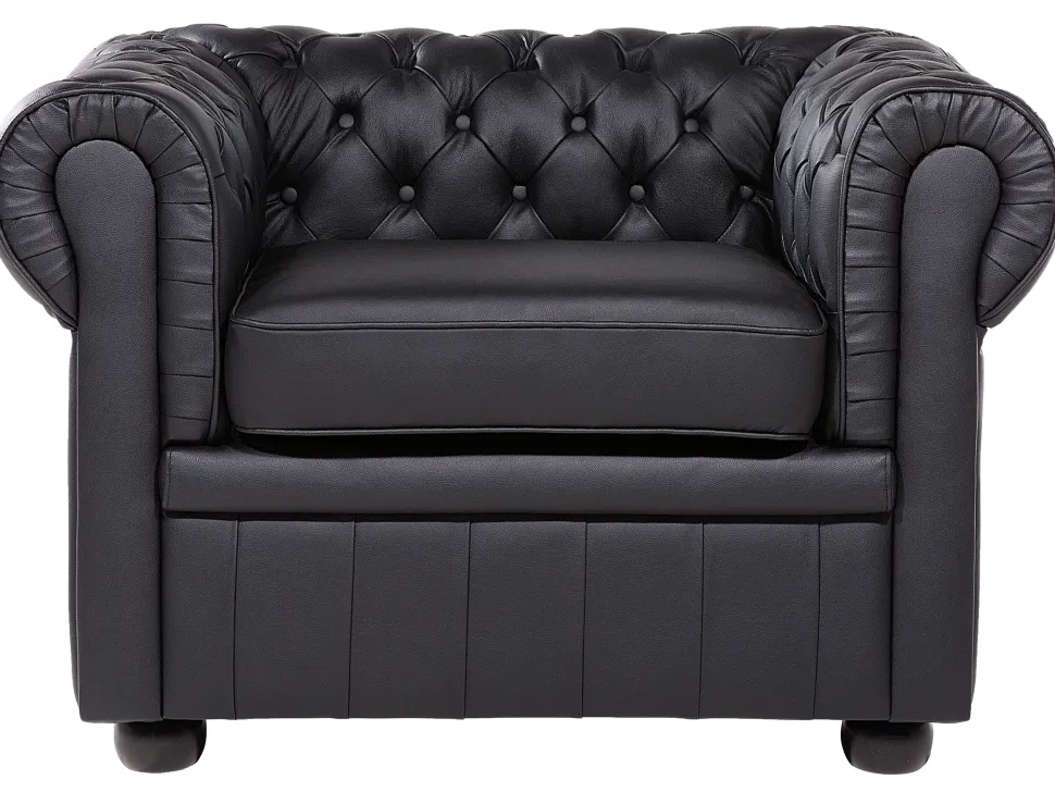 Leather Living Room Set Black Chesterfield