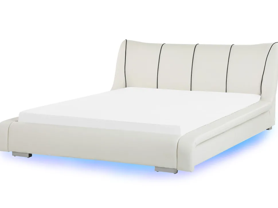 Lederbett Weis Lattenrost 180 X 200 Cm Mit Led-Beleuchtung Bunt Nantes
