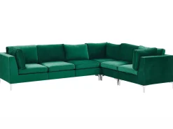 Left Hand 6 Seater Modular Velvet Corner Sofa Green Evja