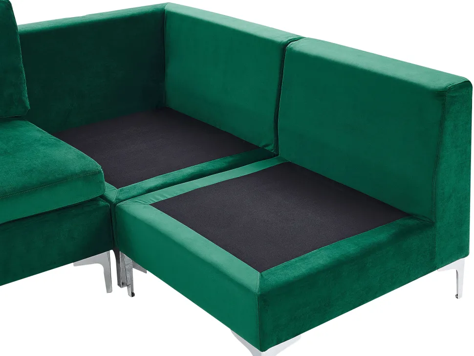 Left Hand 6 Seater Modular Velvet Corner Sofa Green Evja
