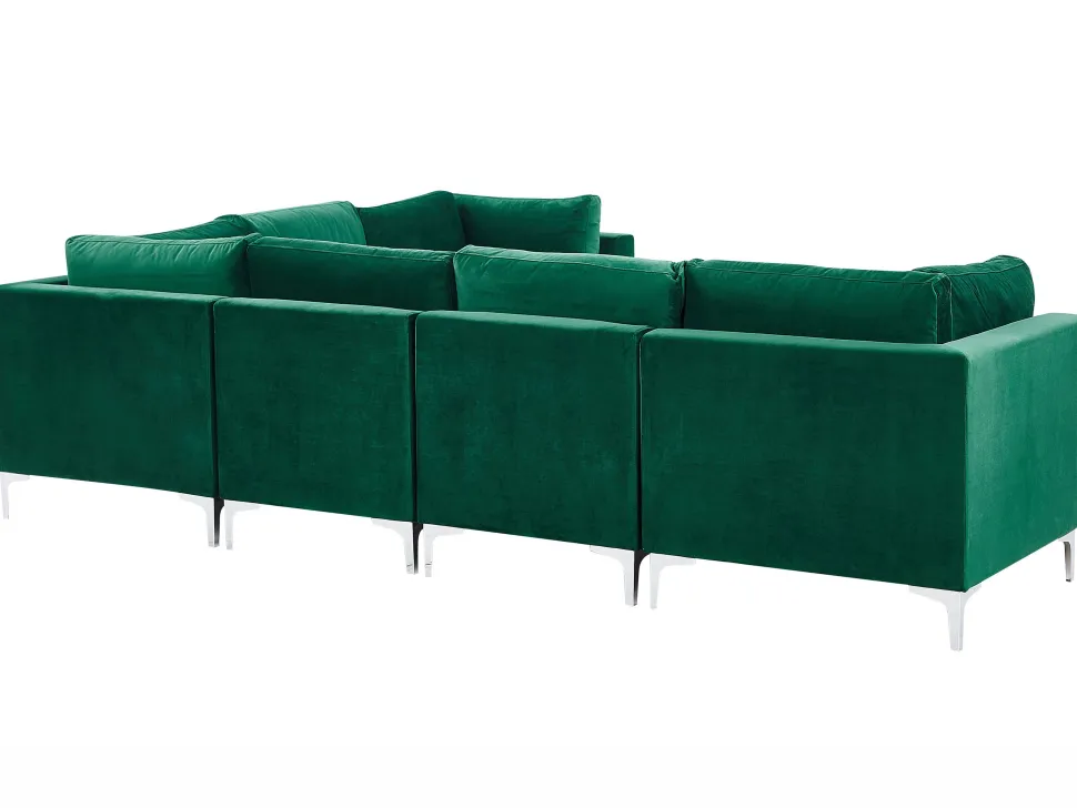 Left Hand 6 Seater Modular Velvet Corner Sofa Green Evja