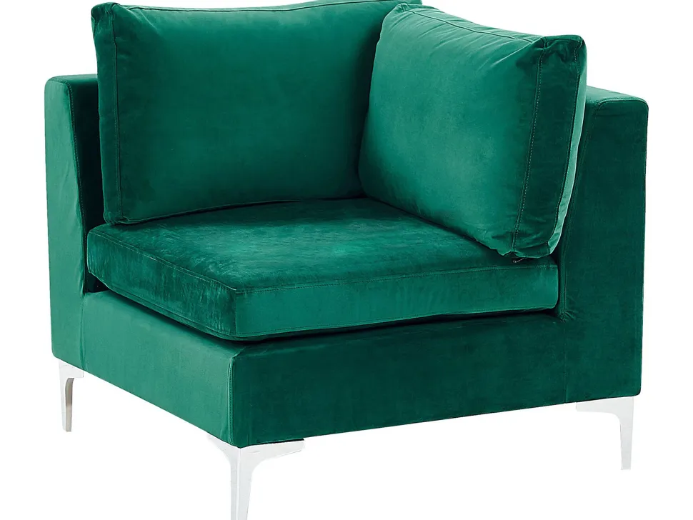 Left Hand 6 Seater Modular Velvet Corner Sofa Green Evja