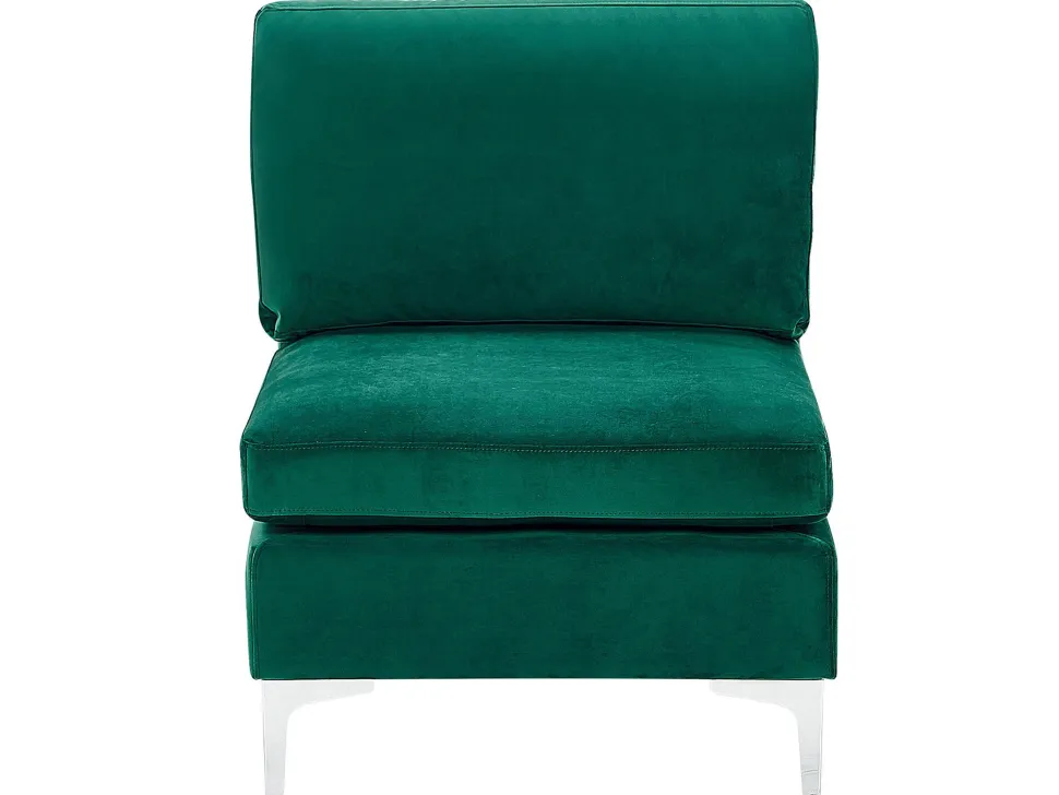 Left Hand 5 Seater Modular Velvet Corner Sofa With Ottoman Green Evja