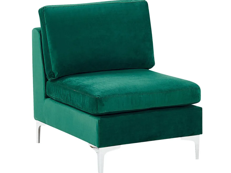 Left Hand 5 Seater Modular Velvet Corner Sofa With Ottoman Green Evja