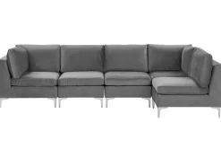 Left Hand 5 Seater Modular Velvet Corner Sofa Grey Evja
