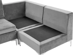 Left Hand 5 Seater Modular Velvet Corner Sofa Grey Evja