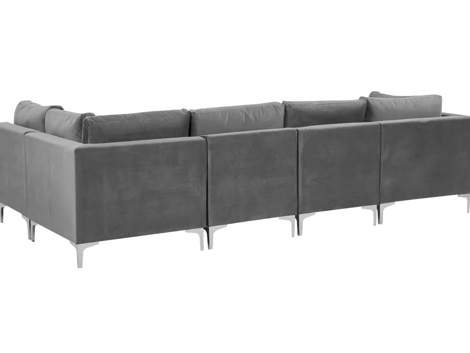 Left Hand 5 Seater Modular Velvet Corner Sofa Grey Evja