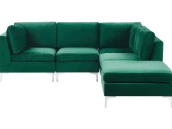 Left Hand 4 Seater Modular Velvet Corner Sofa With Ottoman Green Evja