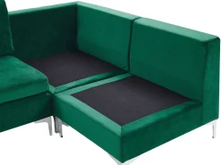 Left Hand 4 Seater Modular Velvet Corner Sofa With Ottoman Green Evja