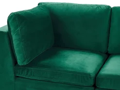 Left Hand 4 Seater Modular Velvet Corner Sofa With Ottoman Green Evja