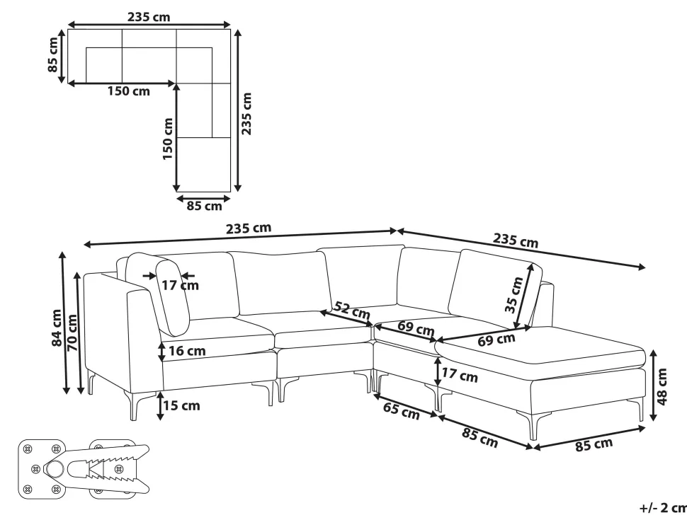 Left Hand 4 Seater Modular Velvet Corner Sofa With Ottoman Green Evja
