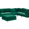 Left Hand 6 Seater Modular Velvet Corner Sofa With Ottoman Green Evja