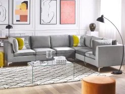 Left Hand 6 Seater Modular Velvet Corner Sofa Grey Evja