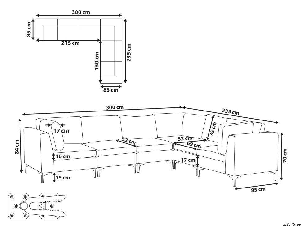 Left Hand 6 Seater Modular Velvet Corner Sofa Grey Evja