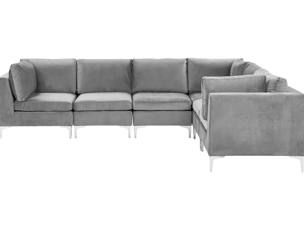 Left Hand 6 Seater Modular Velvet Corner Sofa Grey Evja